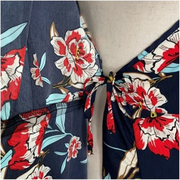 Nasty Gal Navy Blue Floral Midi Wrap Dress, Med. - Picture 10 of 12